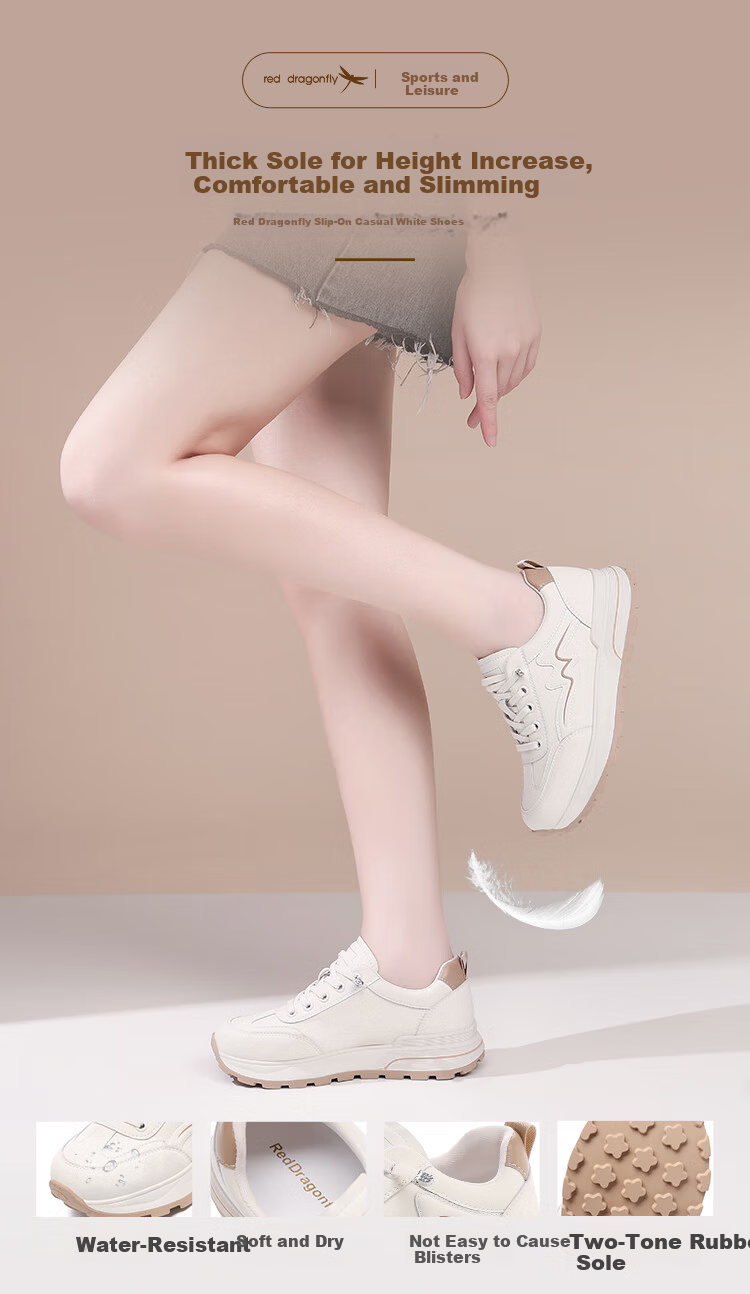 Red Dragonfly Women's Breathable Low-Cut Slip-On White Sneakers Lightweight Soft Sole Durable Casual Shoes EXB351081 Beige Size 40 1