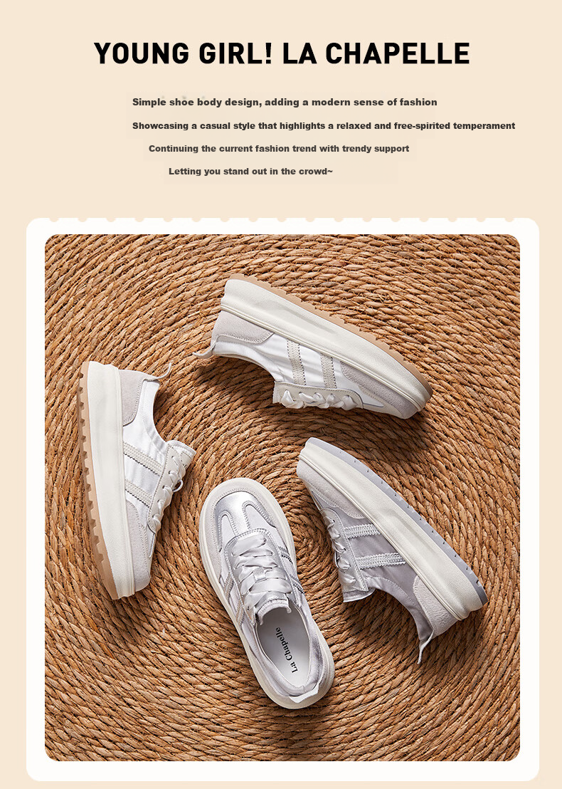LA CHAPELLE Women's Casual Thick-Soled Sneakers Lightweight Trendy Soft Sole Shoes White 39 2