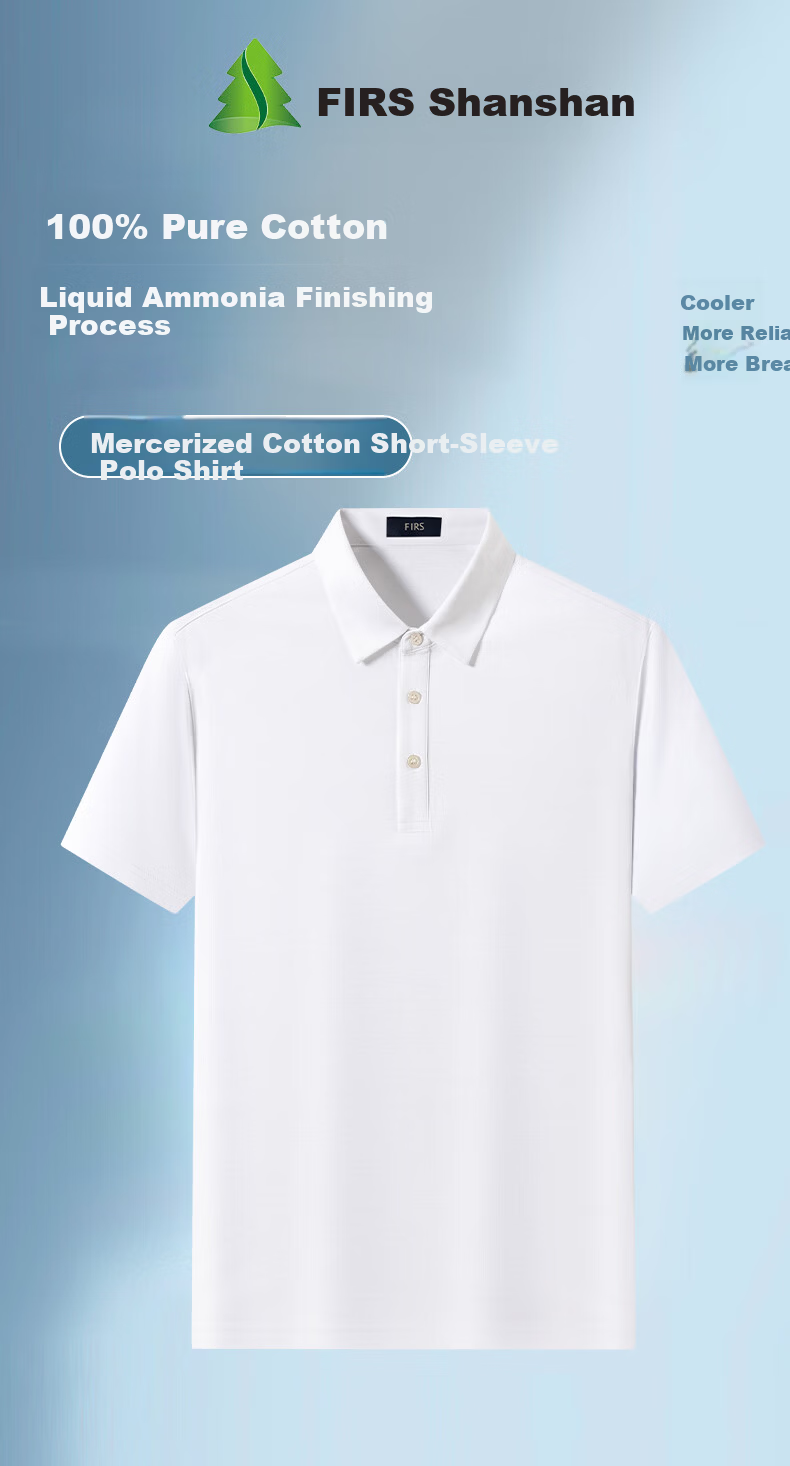 FIRS [100 Liquid Ammonia Pure Cotton] Short-Sleeve Polo Shirt for Men, Summer High-End Wrinkle-Free Collared T-Shirt, Navy Blue, 2XL 1