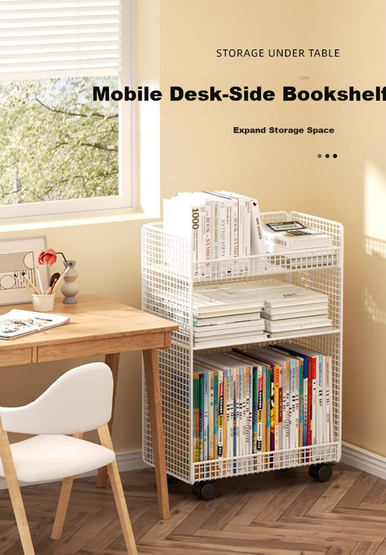 FENJIEXIAN Floor-Standing Bookshelf, Small Steel Storage Rack, Under-Desk Organizer, Movable Shelf Unit, Simple No-Installation Shelf 1