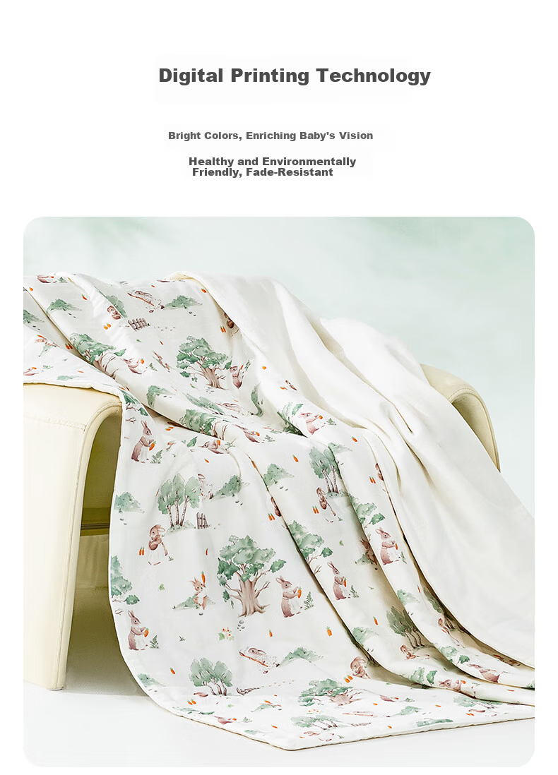 Hengyuanxiang Cotton Quilt A-Class Antibacterial 100% Cotton Double-Layer Gauze Summer Quilt Air Conditioning Quilt Carrot Little Rabbit 1.2*1.5m 12