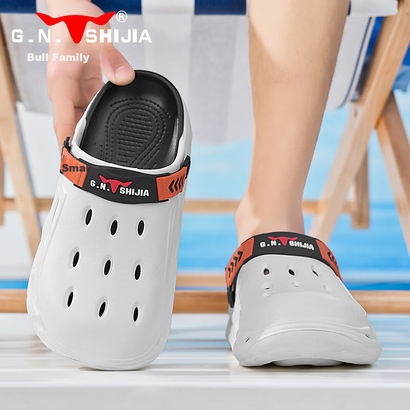 Bull Family Men's Summer New Casual Breathable Beach Shoes Thick Sole Dual-Use Clog Slippers with Soft Cushioning