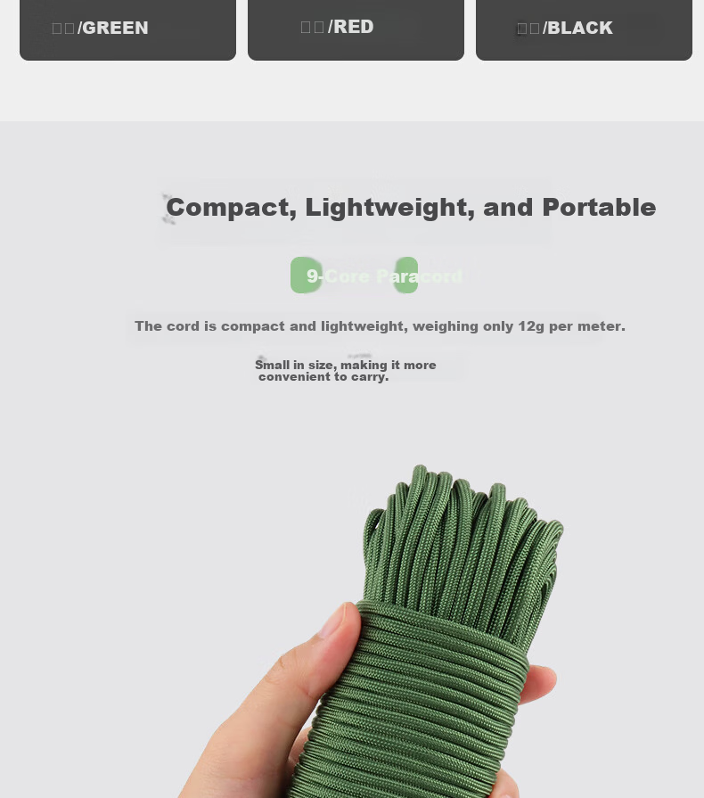 Locroyon RL112 9-Core Paracord Multifunctional Survival Paracord Bundling Rope Emergency Rope Military Green 31m with Double Hooks 4