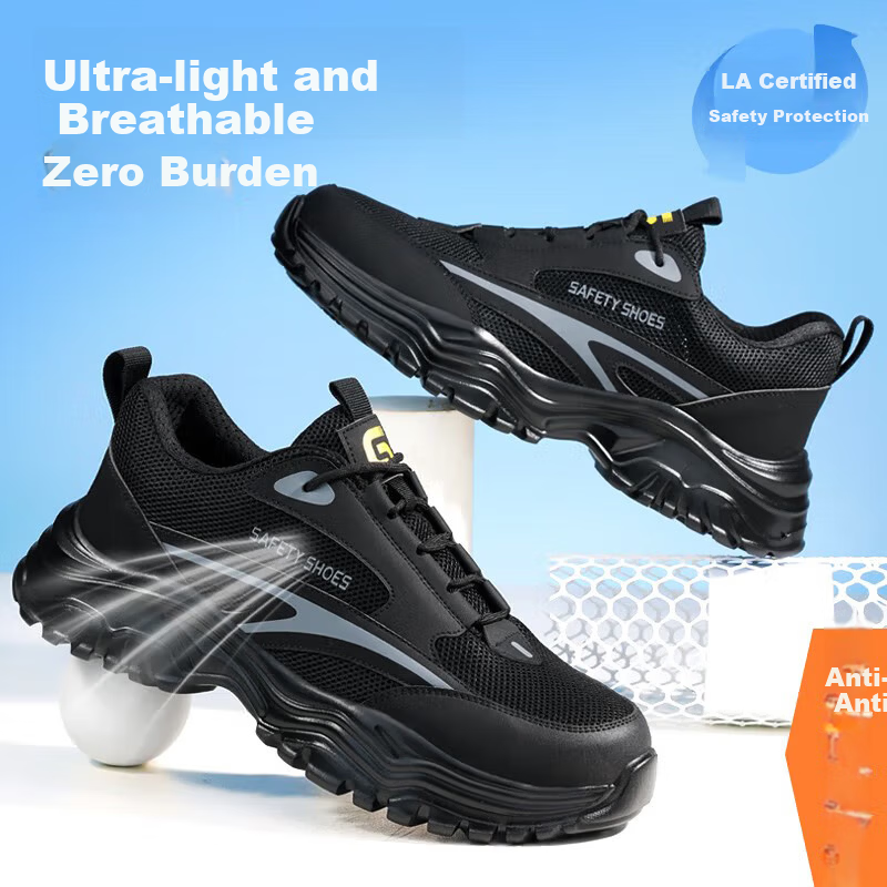 GUYISA Men's Summer Breathable Anti-Smash Steel Toe Anti-Puncture Ultra-Light Comfortable Safety Work Construction Shoes 5003 Size 39