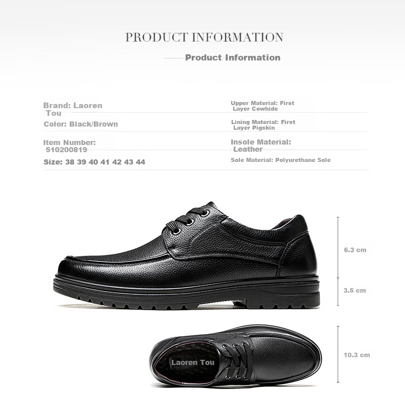 LAORENTOU Men's Leather Shoes, Top-Grain Cowhide, Business Casual Lace-Up, Wear-Resistant Non-Slip Footwear for Men, 510200819, Black, Size 42 4