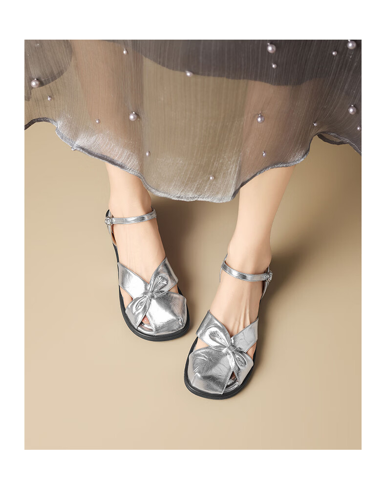 ZHR Women's Soft Flat Open-Toe Retro Hollow-Out Roman Sandals Single Strap Beach Slippers KN272 Champagne Size 39 22