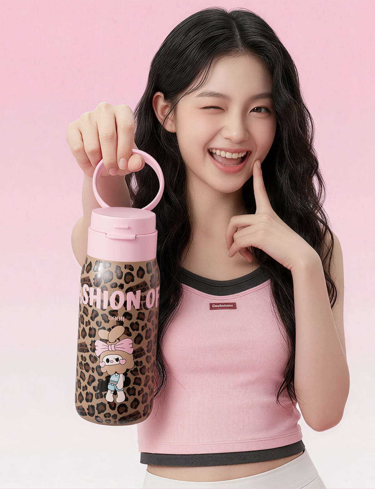 GOOM Light Path Women's Insulated Straw Coffee Cup Portable Water Bottle 510ML Leopard Print Birthday Gift Cup 10
