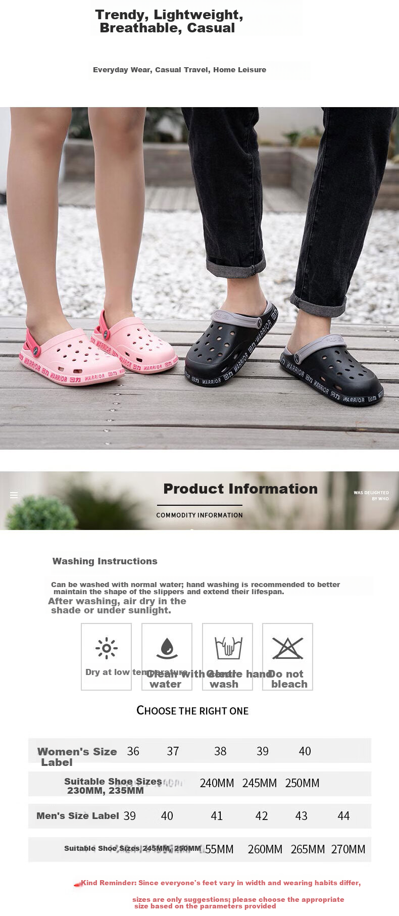 Huili Perforated Shoes, Couple Style, Closed-Toe, All-Season, Indoor And Outdoor Casual Travel, Two-Way Wear, Beach Shoes, Lightweight, Breathable, Comfortable, Durable Sandals, Women's Style HL0119, Pink, Size 40 4