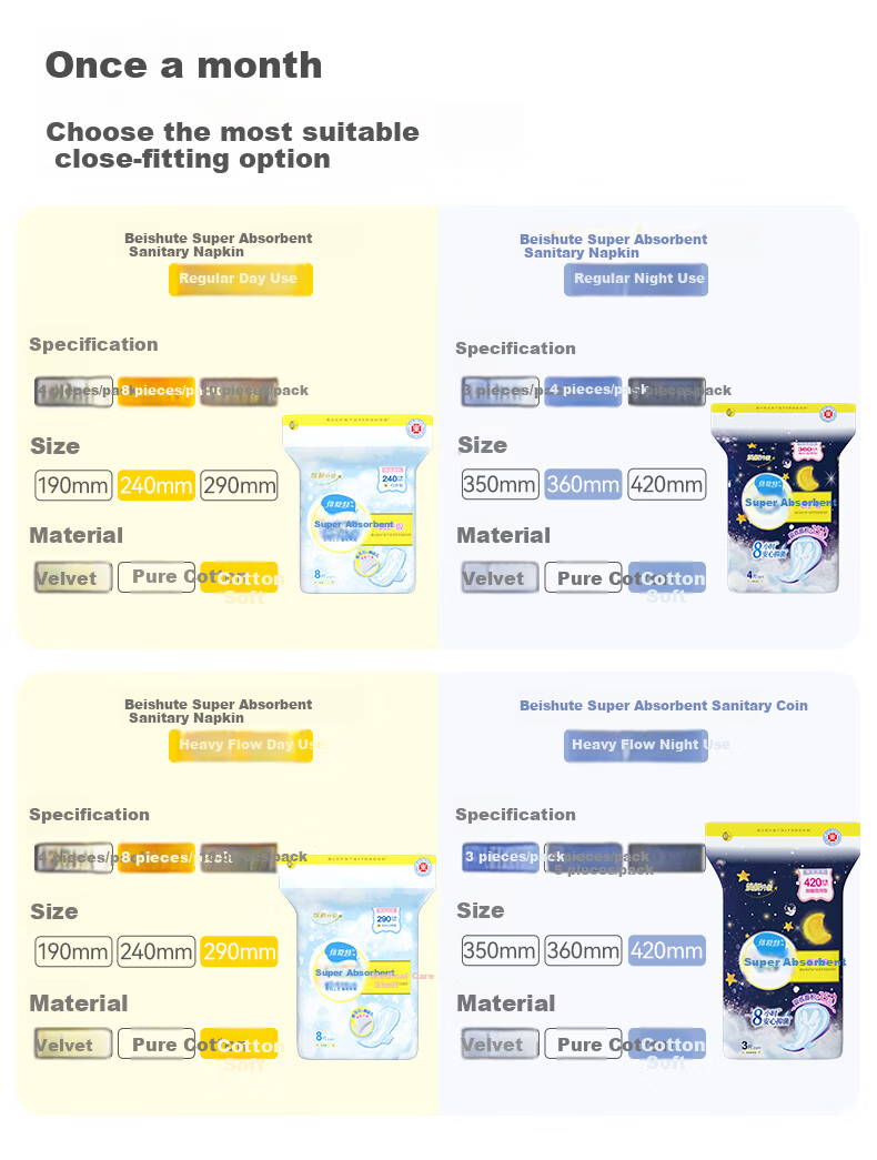 Beishute Ultra Absorbent Cotton Soft Instant Absorption Antibacterial Night Sanitary Pads 360mm 4pcs JD Self-operated Menstrual Pads Trial 4
