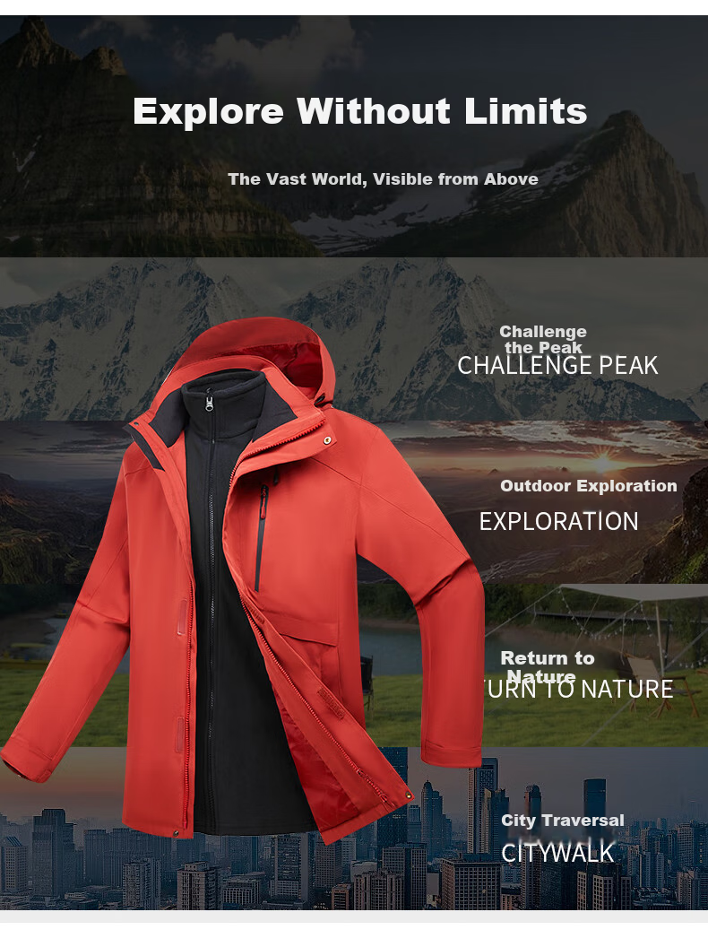 Xuezhongfei 3-in-1 Fleece Liner Softshell Jacket Unisex 2025 New Outdoor Windproof Waterproof Couple Coat 6