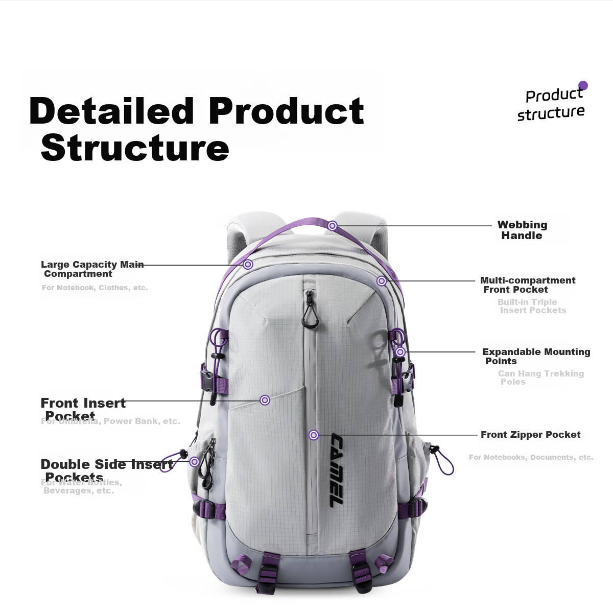 CAMEL Large Capacity Commuter Travel Budget Airline Laptop Backpack Hiking Mountaineering Double Shoulder Bag 7040 28