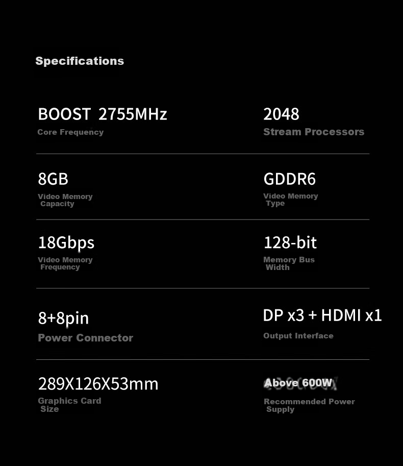XFX AMD RADEON RX 7650 GRE Overseas Edition 8GB Black Triple Fan Gaming Desktop Graphics Card RX7650GRE 5