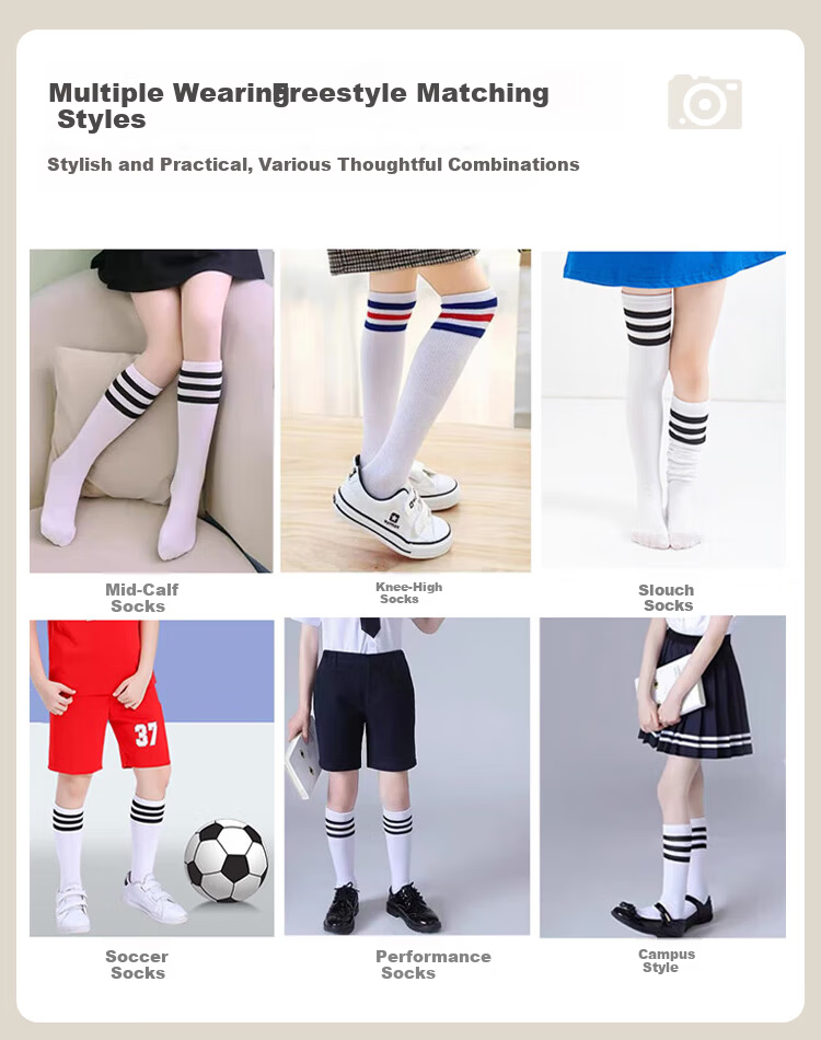 9i9 Kids Over-the-Knee School Style Mid-Calf Football Socks Uniform Performance 3 Pairs Four Seasons F23 White Gray Black L 3