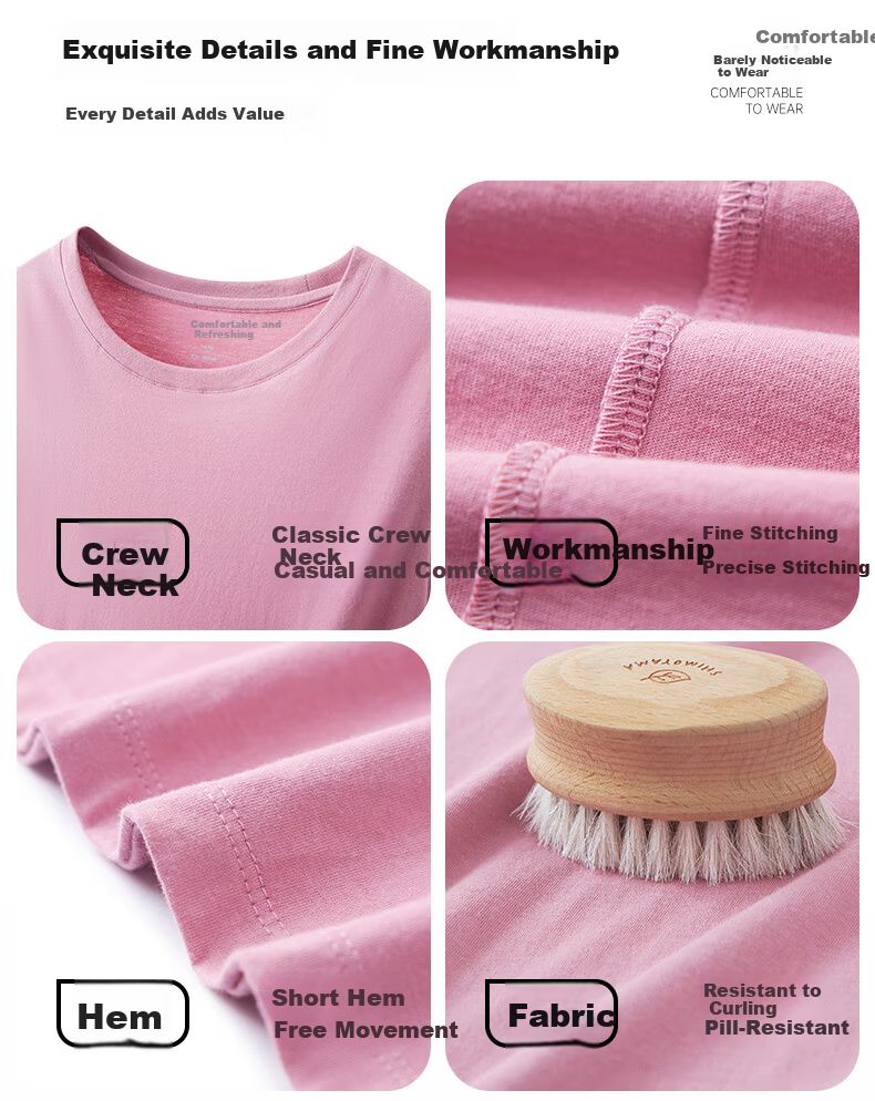 Yiershuang Women's 100% Cotton T-Shirt, Class A 7A Antibacterial, Anti-Mite, Deodorizing, Round Neck Short Sleeve Outerwear Base Shirt 15