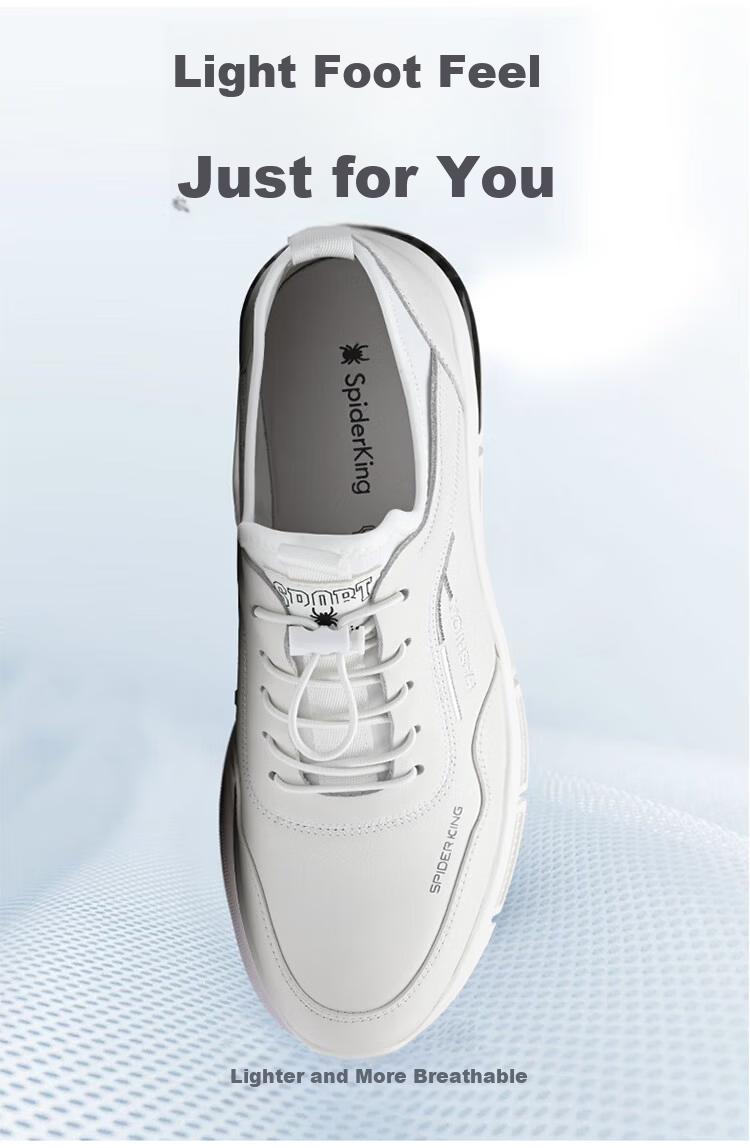 SPIDER KING Men's First Layer Cowhide Soft Surface Soft Sole Sports Shoes Lightweight Durable Casual Shoes 02965 White Size 40 3