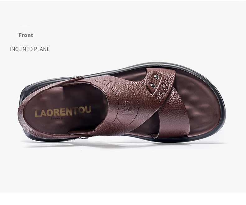 LAORENTOU Men's Summer Sandals Beach Shoes First Layer Cowhide Dual-Use Leather Sandals A90125 Brown Size 44 17