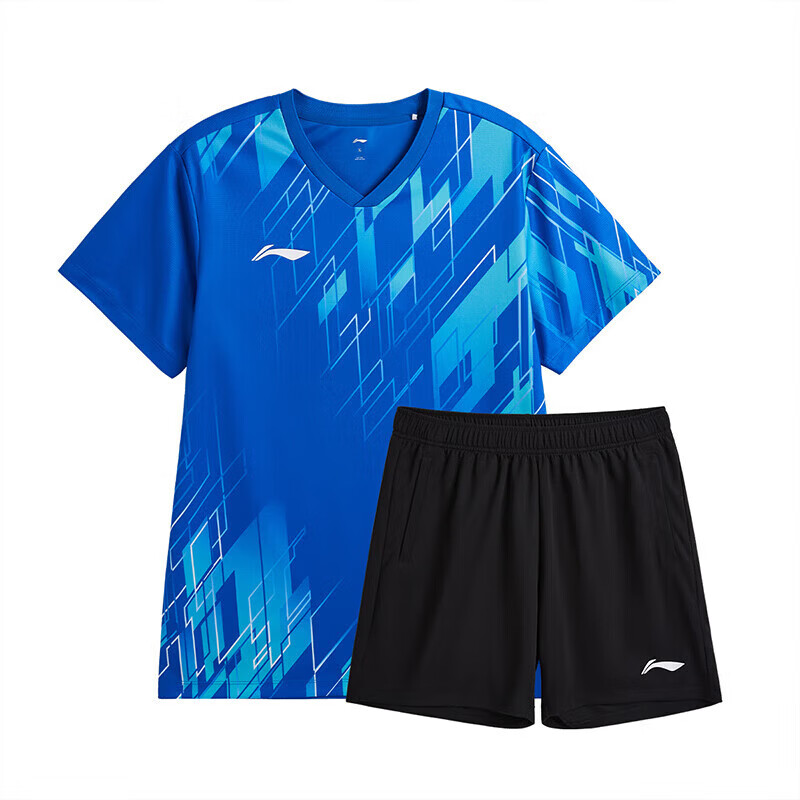 LI-NING Unisex Badminton Quick-Dry Cool Competition Set Soft Skin-Friendly Short Sleeve Two-Piece Set 1