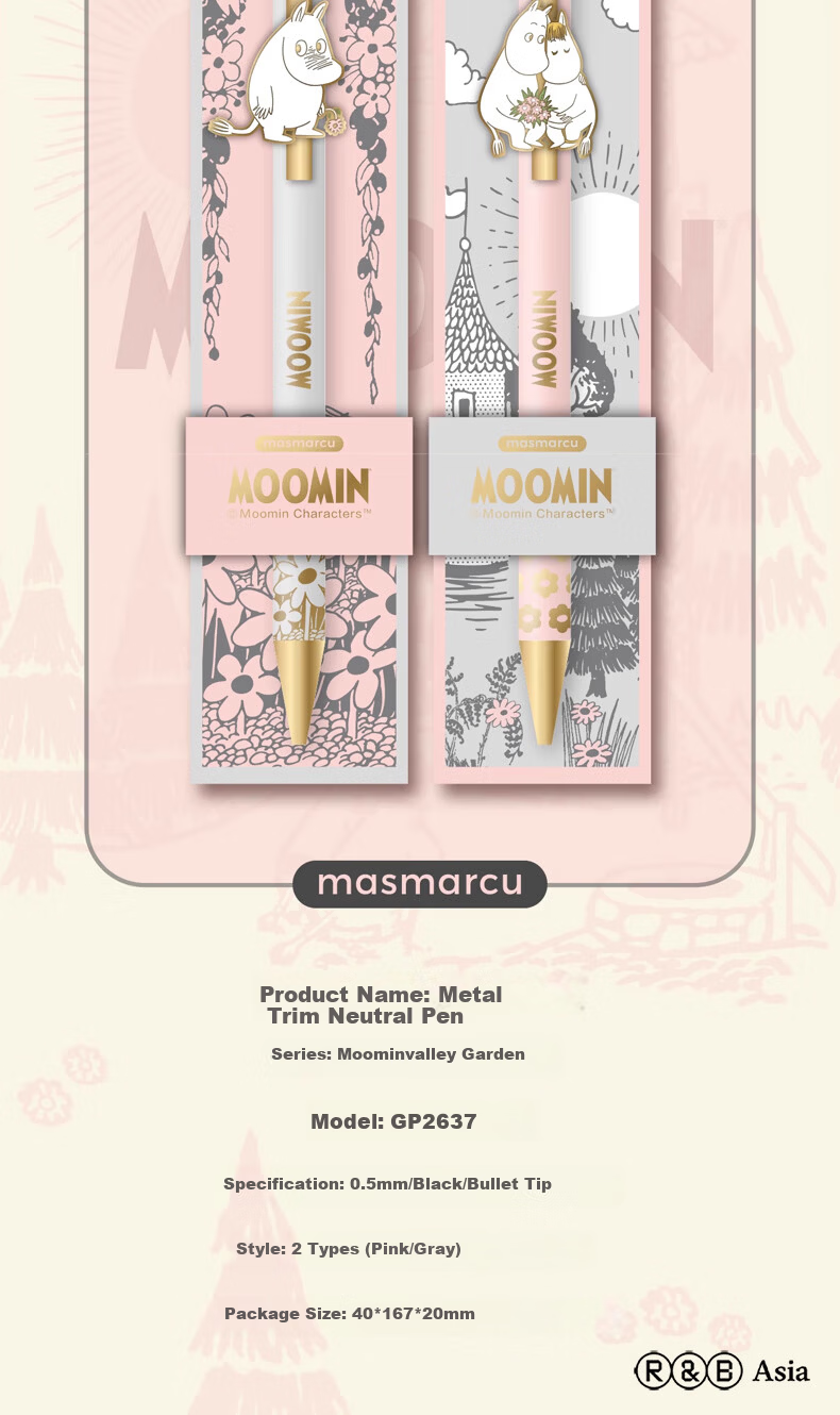 MASMARCU Morning Light Stationery Moomin Series Metal Click Black 0.5mm Gel Pen Smooth Signature Pen Exam Office Blue Tip 1-Pack GP263722 7