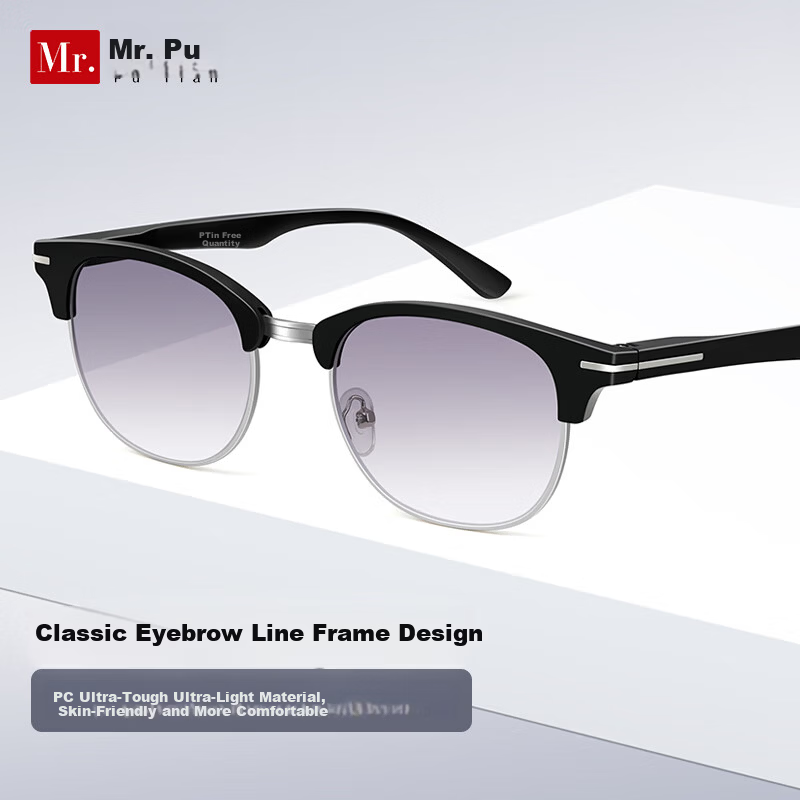 Mr.PuTian Progressive Gray Reading Sunglasses for Men, Multifocal Distance and Near Vision Glasses, 250 Degree (Ages 60-64)