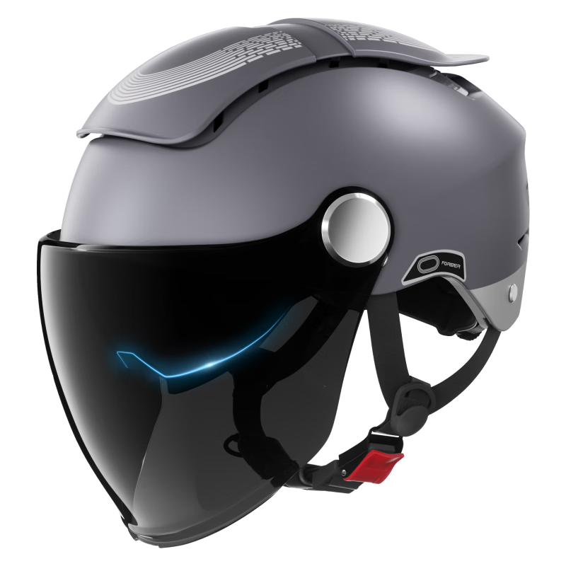 FOREVER Dual-Opening Sunroof Electric Motorcycle Helmet, 3C Certified, for Men And Women, Summer Sun Protection, Breathable Double Visor Half Helmet, Zero-Feel Sunroof, All-Season Safety Helmet, 966 Titanium Gray Color-Changing Long Visor