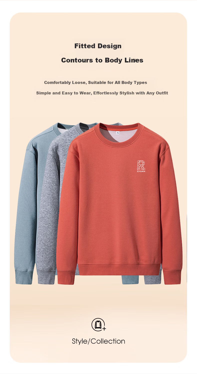 ROMON Men's Sweatshirt Spring Autumn Casual Simple Loose Pullover Crew Neck Long Sleeve T-Shirt Base Layer Jacket WY02 Navy Blue L 6