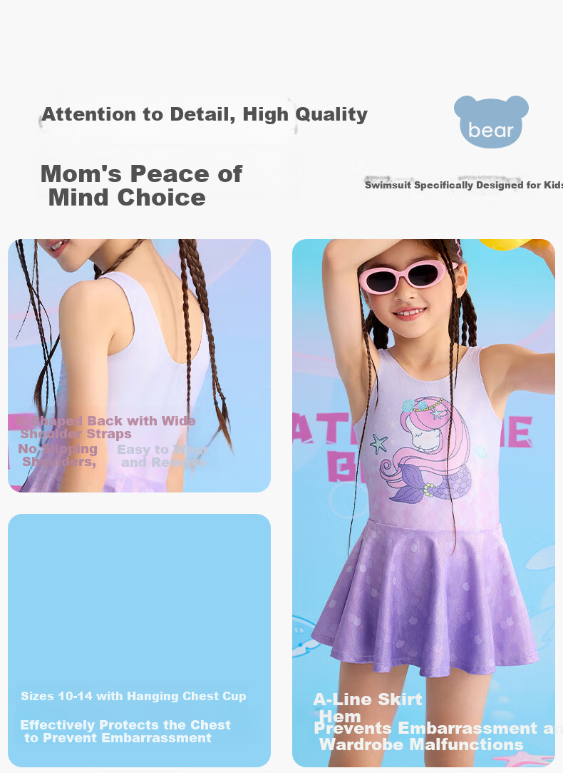 WATERTIME / Shuichuan Girls' Swimsuit 2025 New Kids' One-Piece Princess Skirt Swimwear UV Protection for Spa and Large Children 11