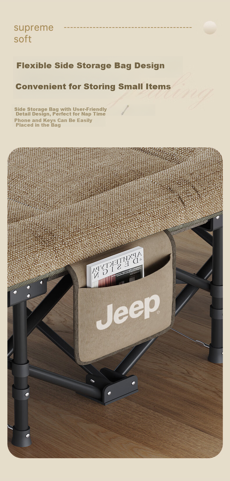 JEEP Folding Bed Recliner Office Nap Single Bed Military Cot Care Bed American Mattress Integrated 14 Legs 8