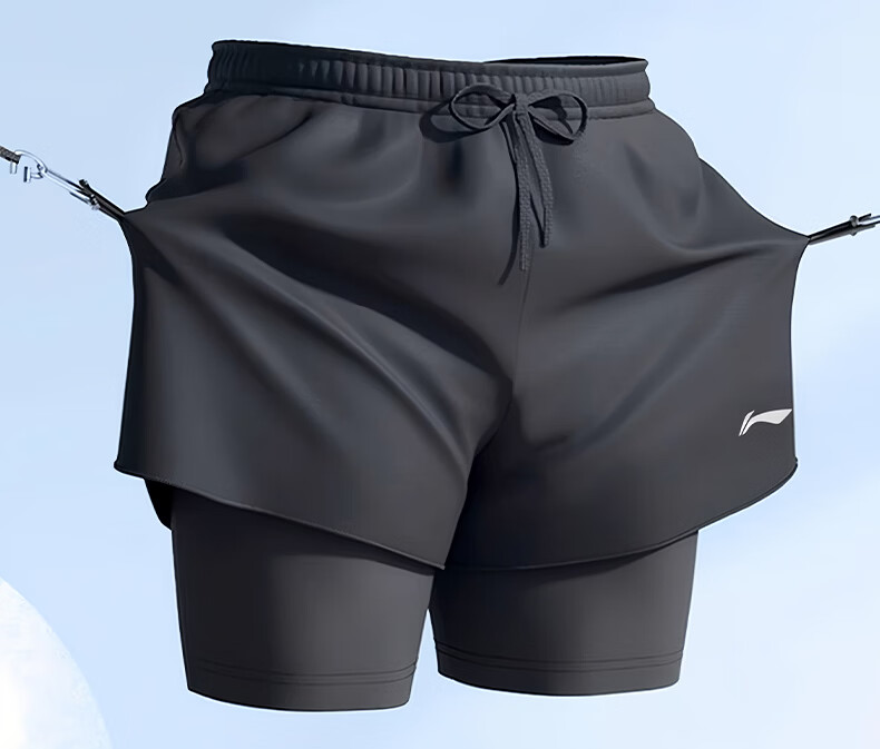 Li-Ning Men's Summer Sports Shorts Marathon Quick-Dry Running Fitness Outdoor Ice Silk Beach 2-in-1 Sports Pants 18