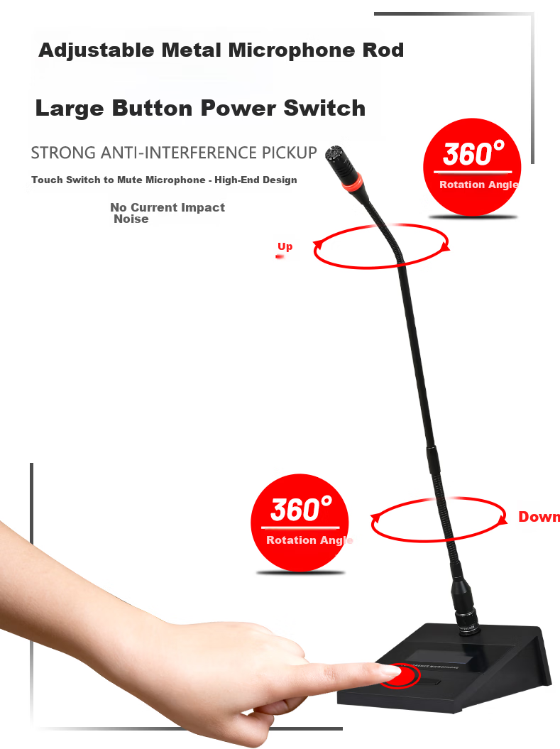 Shuledi QA-450 Domestic Wired Conference Room Microphone, Mic for Mixer Amplifier Computer Speaker High Configuration, Single Square Tube 3V-48V Power Supply with 10-Meter Cable 10