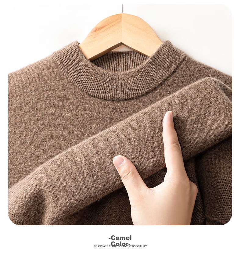 Hengyuanxiang Men's 100% Pure Cashmere Sweater Autumn Winter Half Turtleneck Knitted Warm Red Thick Woolen Pullover 12