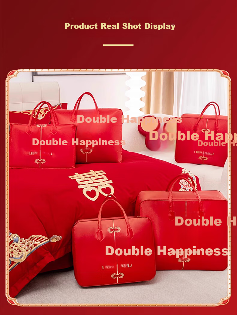 40,000 Kilometers Wedding Dowry Quilt Storage Bag Cotton Quilt Storage Bag Wedding Four-Piece Set Packaging Bag Bright Red Handbag 12