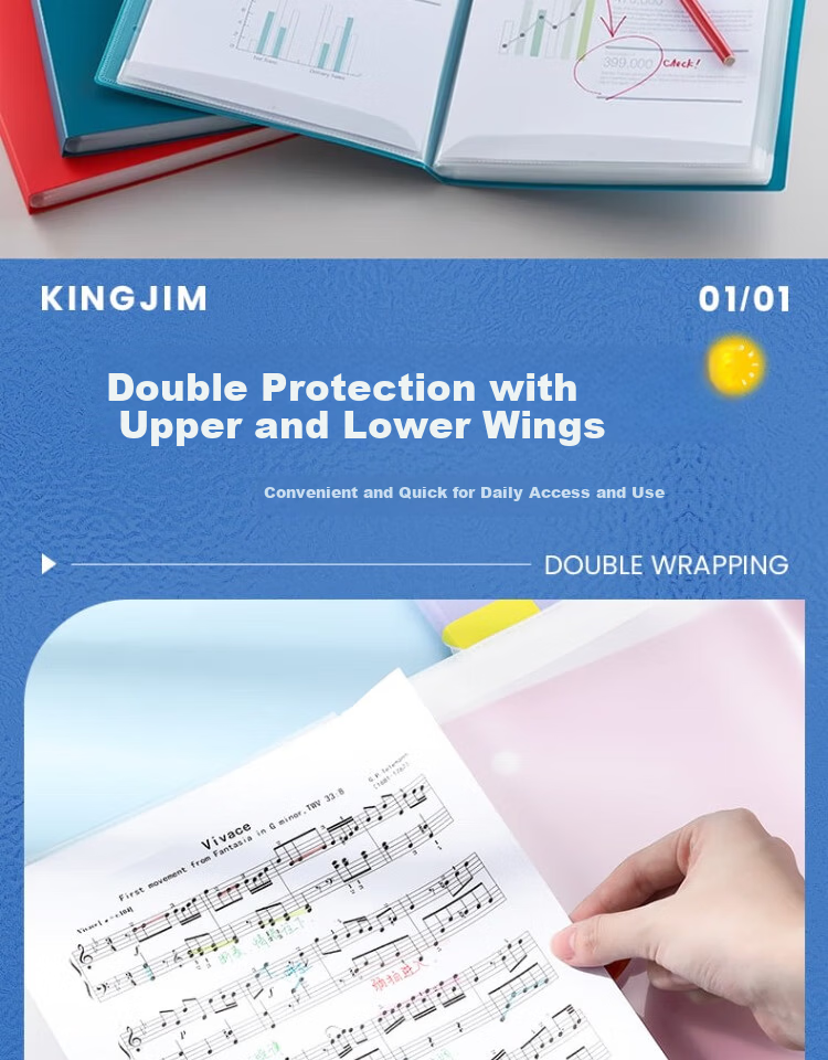 KINGJIM KAKIKO Foldable PP Accordion File Folder with Writing Space, Sheet Music Holder, Piano Score Folder, A4 Size, 24 Pages, White, 8614 1