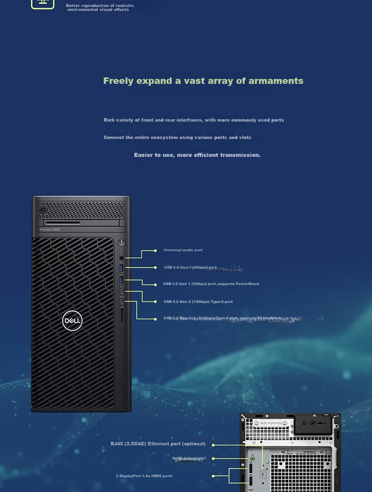 Dell Precision 3680 Tower Graphics Workstation Desktop i7-14700/32GB/512GB+2TB/RTX 5060 8GB/Custom 10