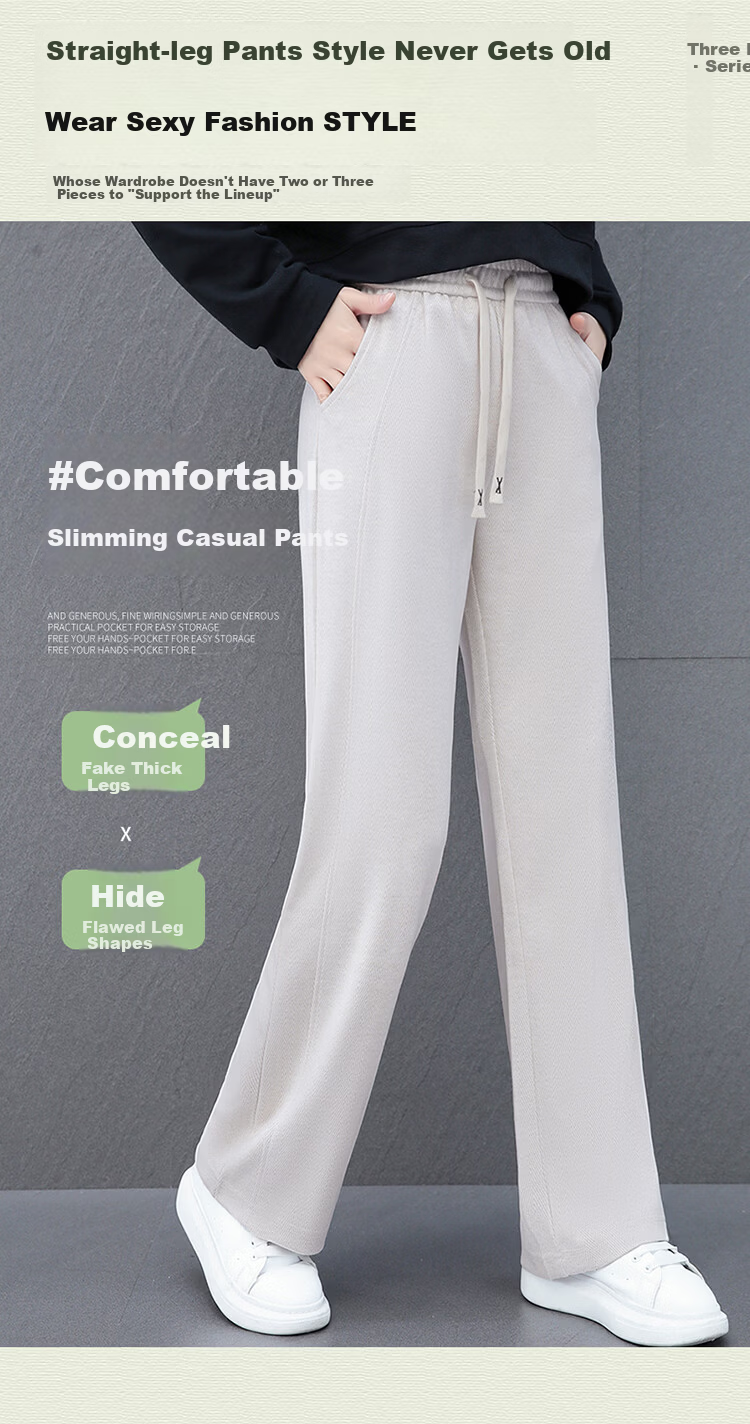 La Chapelle Women's Straight Casual Pants Spring Summer New Loose Slim Wide Leg Trousers Petite Height Enhancing Long Pants Dark Gray 2XL 3