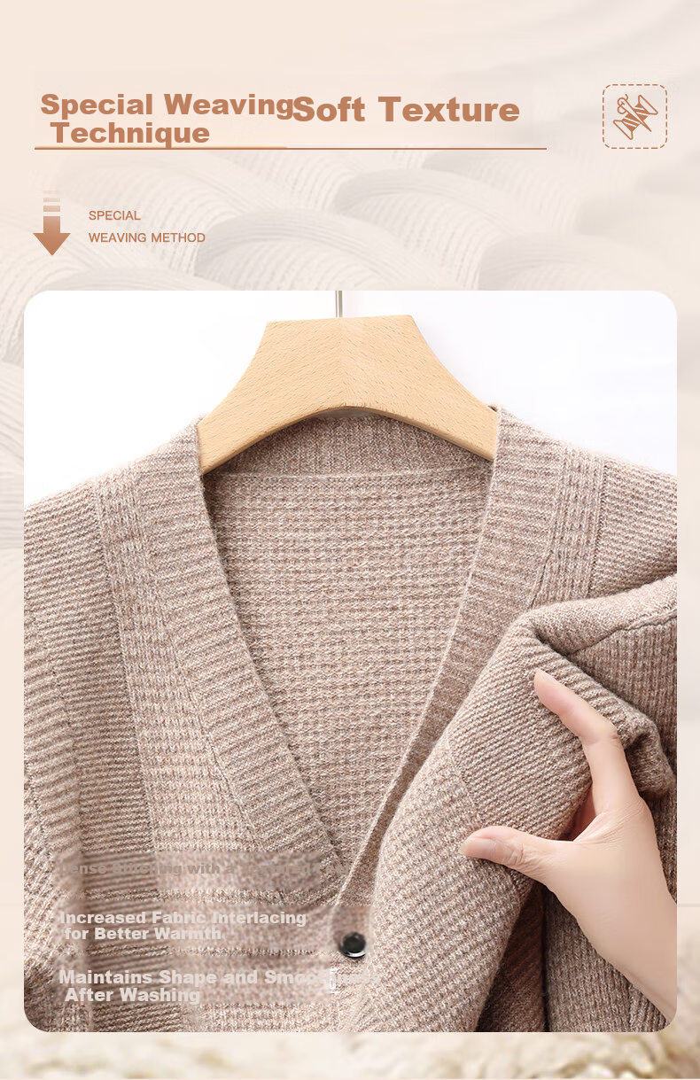 Hengyuanxiang Men's Wool Cardigan Thickened 100% Pure Wool Winter New V-Neck Warm Sweater Men's Versatile Knit Jacket 3