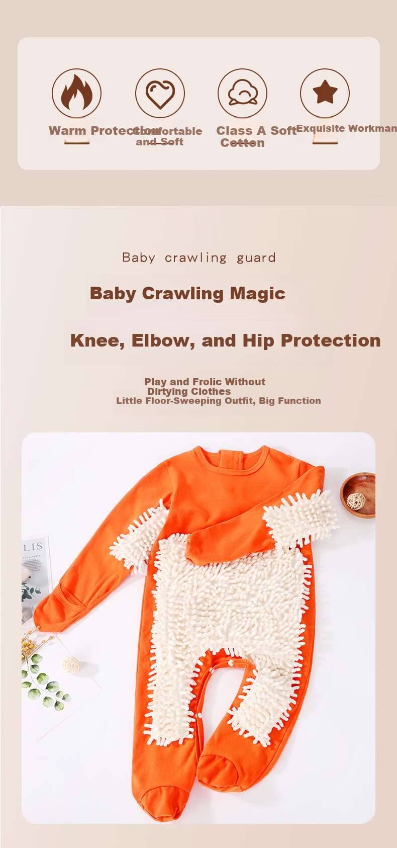Babyprints Baby Romper Autumn Winter Floor-Length Elbow Protection Crawling Suit Anti-Dirt Hand and Foot Coverall Gray 100cm 2