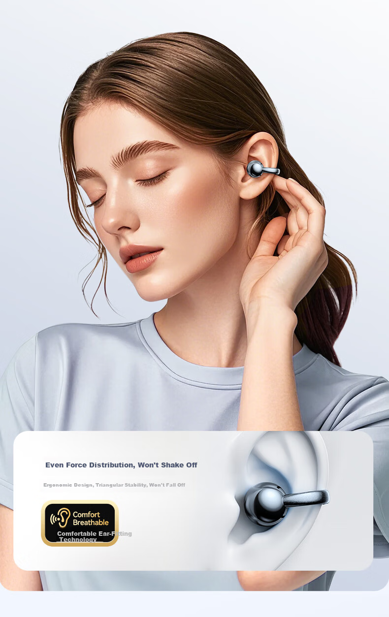 Zhiguozhe [2026 Latest Model - Berlin Sound] Bluetooth Clip-On Wireless Earphones, Non-In-Ear, Ear-Hook Design, Long Battery Life, Noise Cancelling, Sports Running Headset for Men and Women, Huaqiangb 18