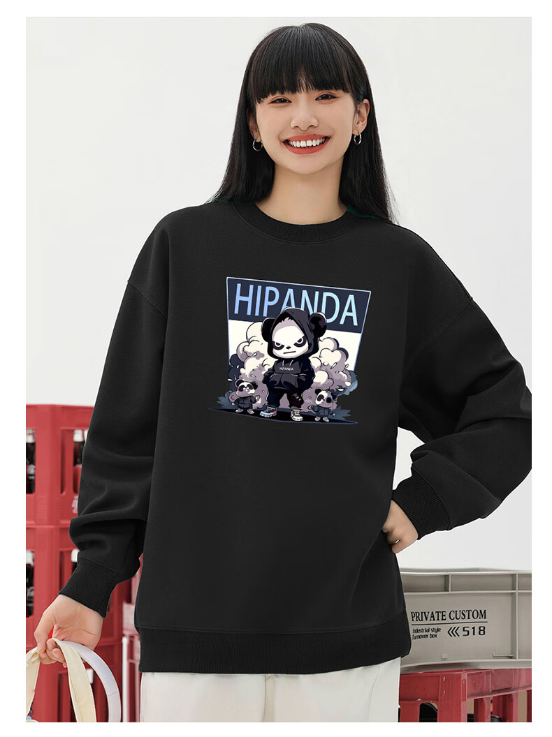 HIPANDA Hello Panda Sweatshirt for Men, Spring/summer 2026 Couple Style, Round Neck Trendy Brand Printed Loose Fashion Jacket, Black, Size M 5