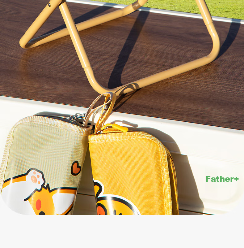 Grsaed Outdoor Folding Stool Portable Small Stool Storage Handbag Fishing Chair Pocket Folding Cartoon Dog Beige 2