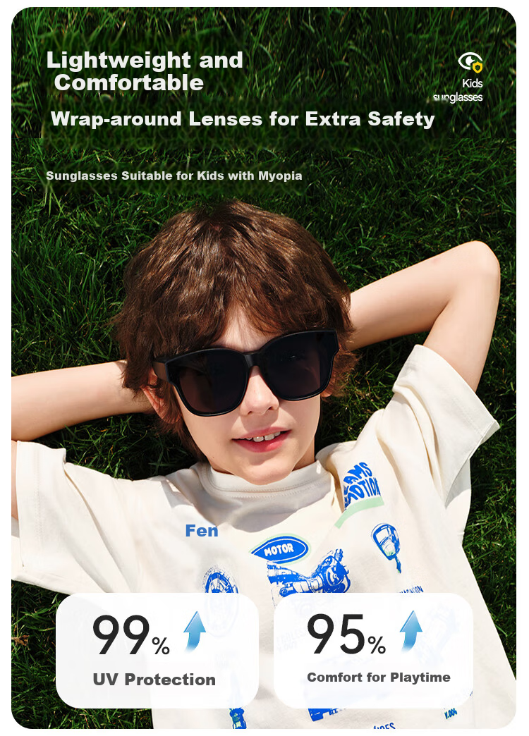 YEEHOO Children's [Myopia Protective Glasses] Lightweight High-Definition Versatile Card Slot Anti-UV Sunglasses for Ages 6-14 2