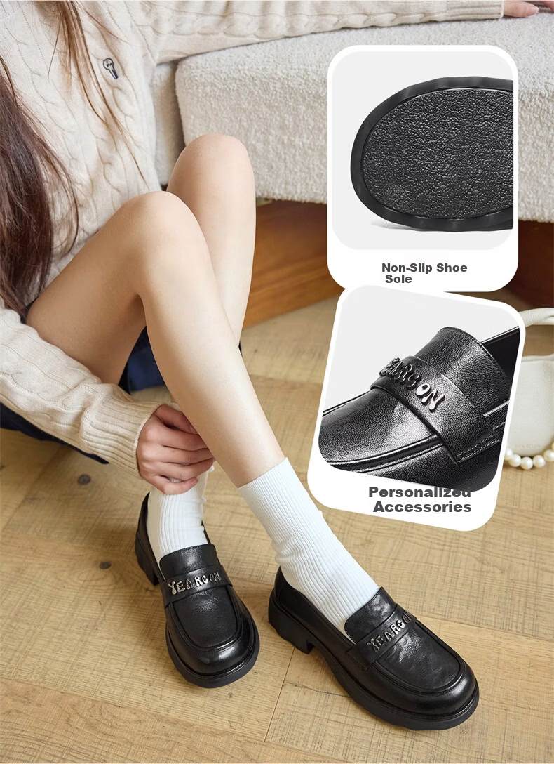 Eierkang Women's Spring Autumn Lambskin Comfortable Loafers Large Size British Style Small Leather Shoes 26528W Off-White 40 5