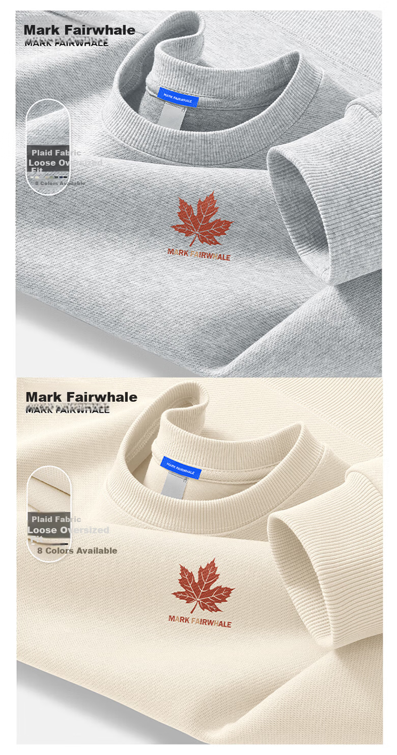 Mark Fairwhale Men's Sweatshirt Spring Autumn Hoodless Crewneck Loose Fit Maple Leaf 2026 New Casual Jacket for Men 11