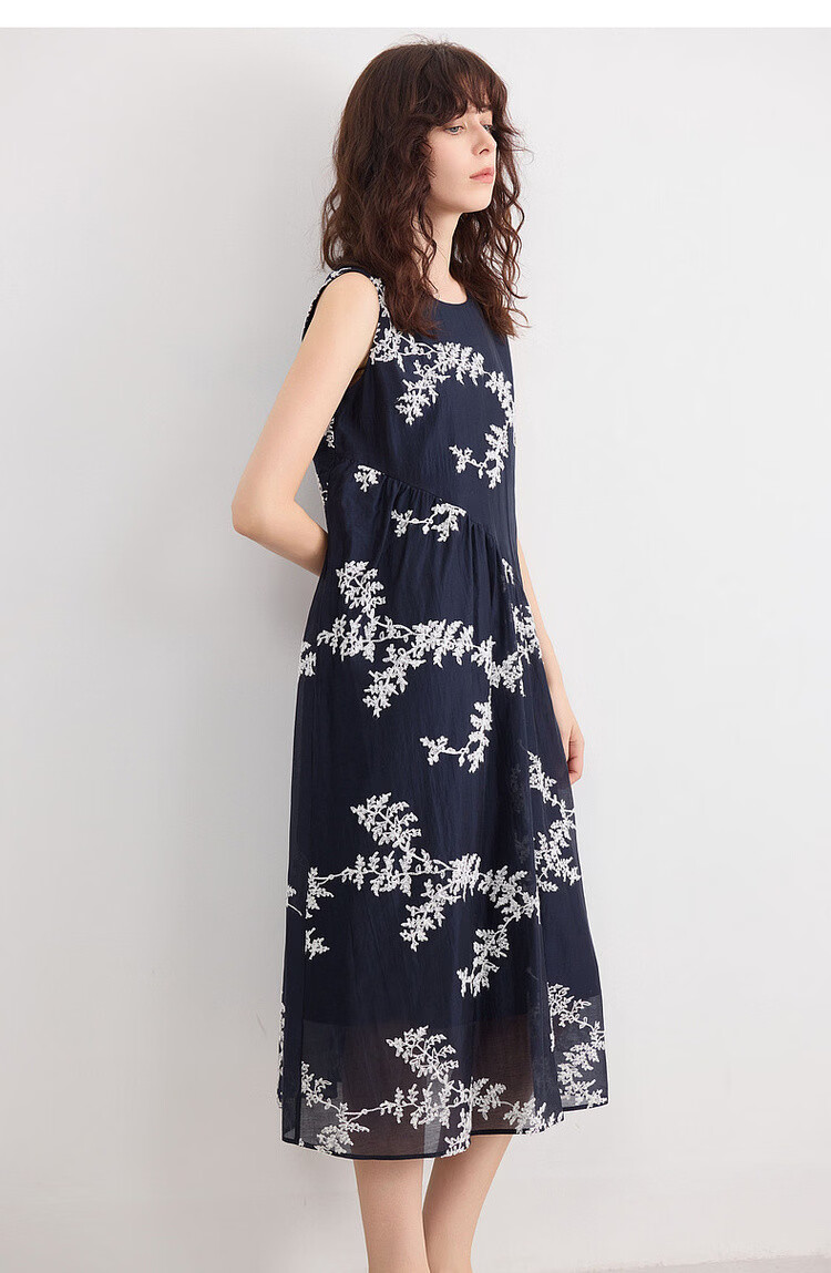 Demana [Lycra Breath Poem] Summer Vacation Style 3D Embroidered Sleeveless Patchwork Elegant Mid-Length Dress for Women 20