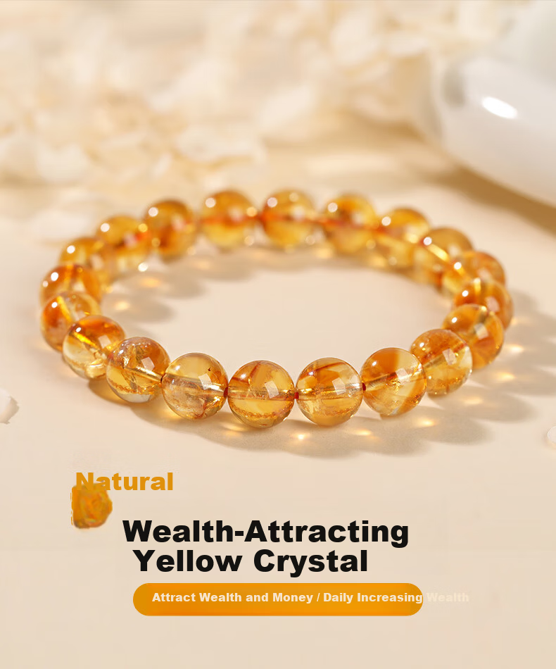 Jinshiling Yellow Crystal Bracelet Unisex Citrine Crystal Beads Wealth and Luck Charm Birthday Gift 1