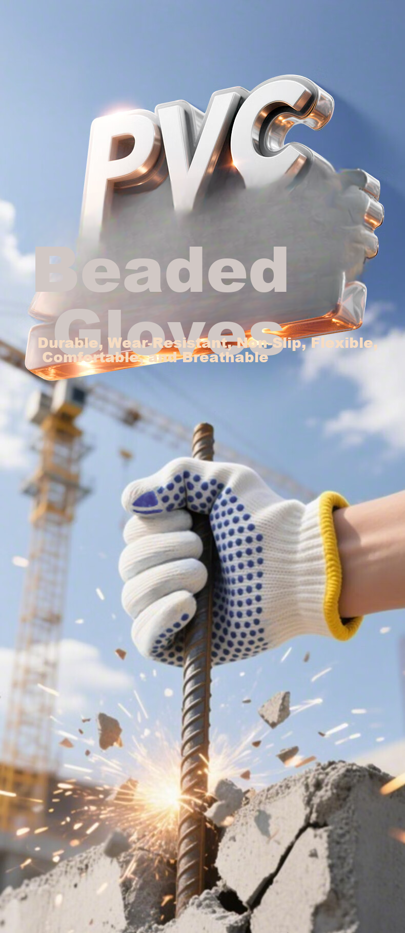 Henghui Dotted Work Gloves Thickened Cotton Yarn Anti-Slip Wear-Resistant Labor Gloves Blue Dots 12 Pairs DGN86 3
