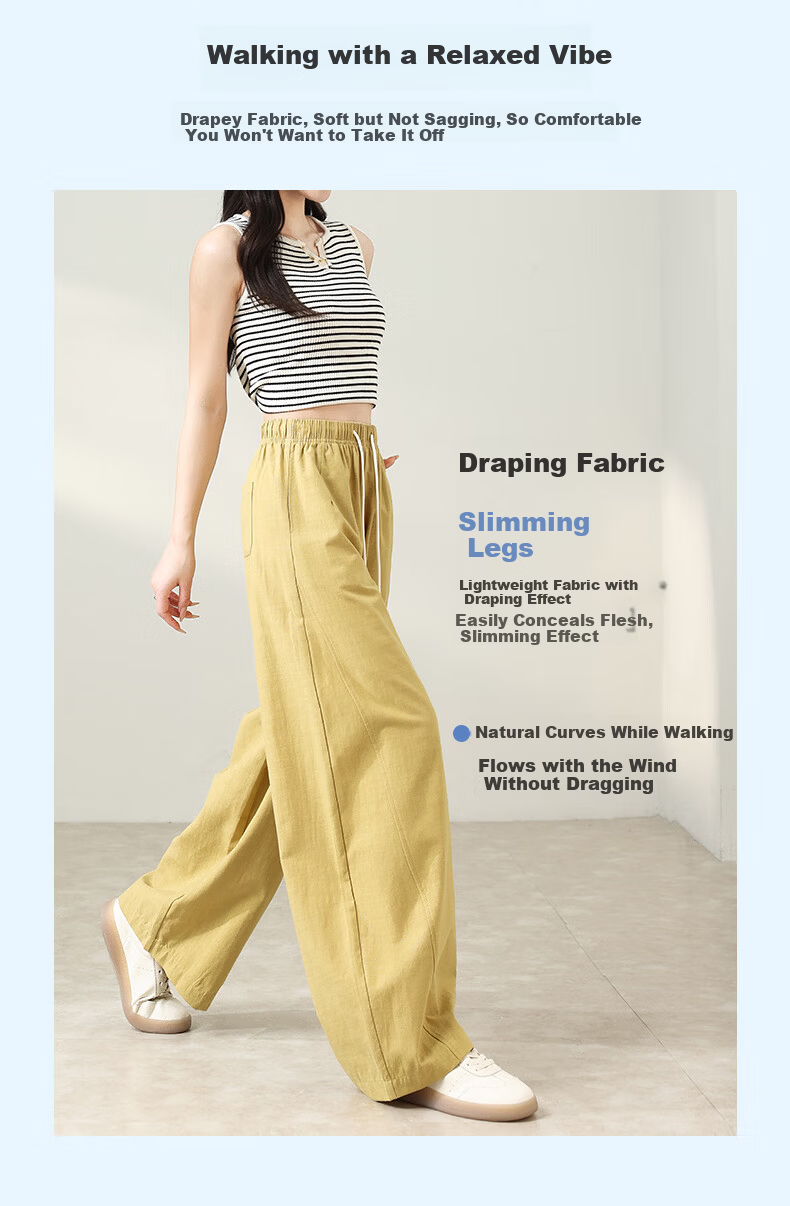 LangSha Tencel Cotton Casual Pants for Women Spring Summer Cool High Waist Wide Leg Slim Lyocell Curved Leg Travel Versatile Long Pants 7