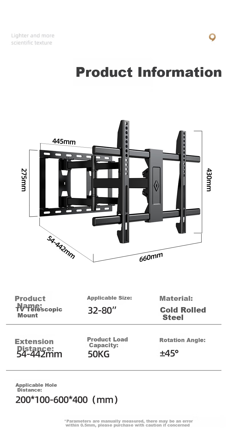 Behind the Scenes Hero TV Mount 32-80 Inch Telescopic Rotating Wall Bracket Compatible with Hisense TCL Thunderbird Xiaomi and More 9
