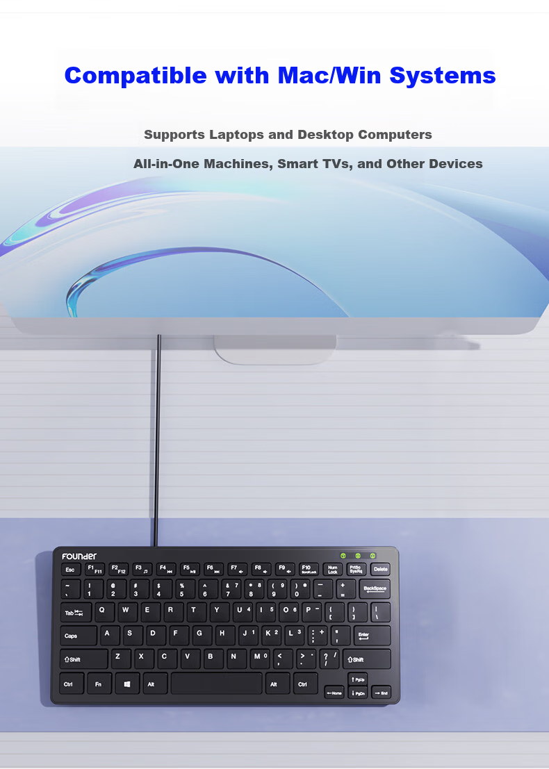 Founder D126 Mini 78-Key Chocolate Keycap Portable Black Wired Office Keyboard Universal USB Interface Laptop External Keyboard 7
