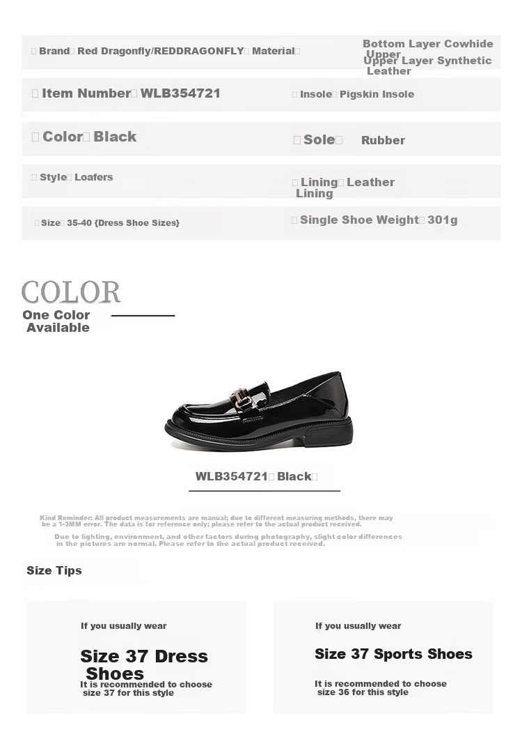 Red Dragonfly Women's Loafers New Breathable Casual Lightweight Slip-On Leather Shoes WLB354721 Black Size 35 8