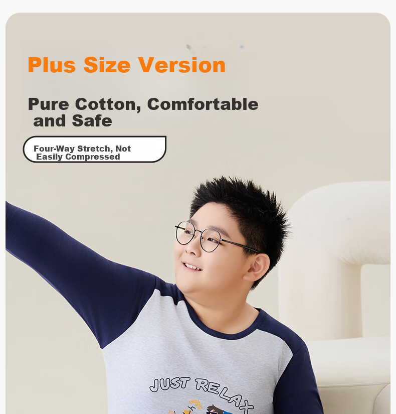 LangSha Boys' Plus Size Thermal Underwear Set Autumn Cotton Long Johns for Big Boys and Teenagers 7